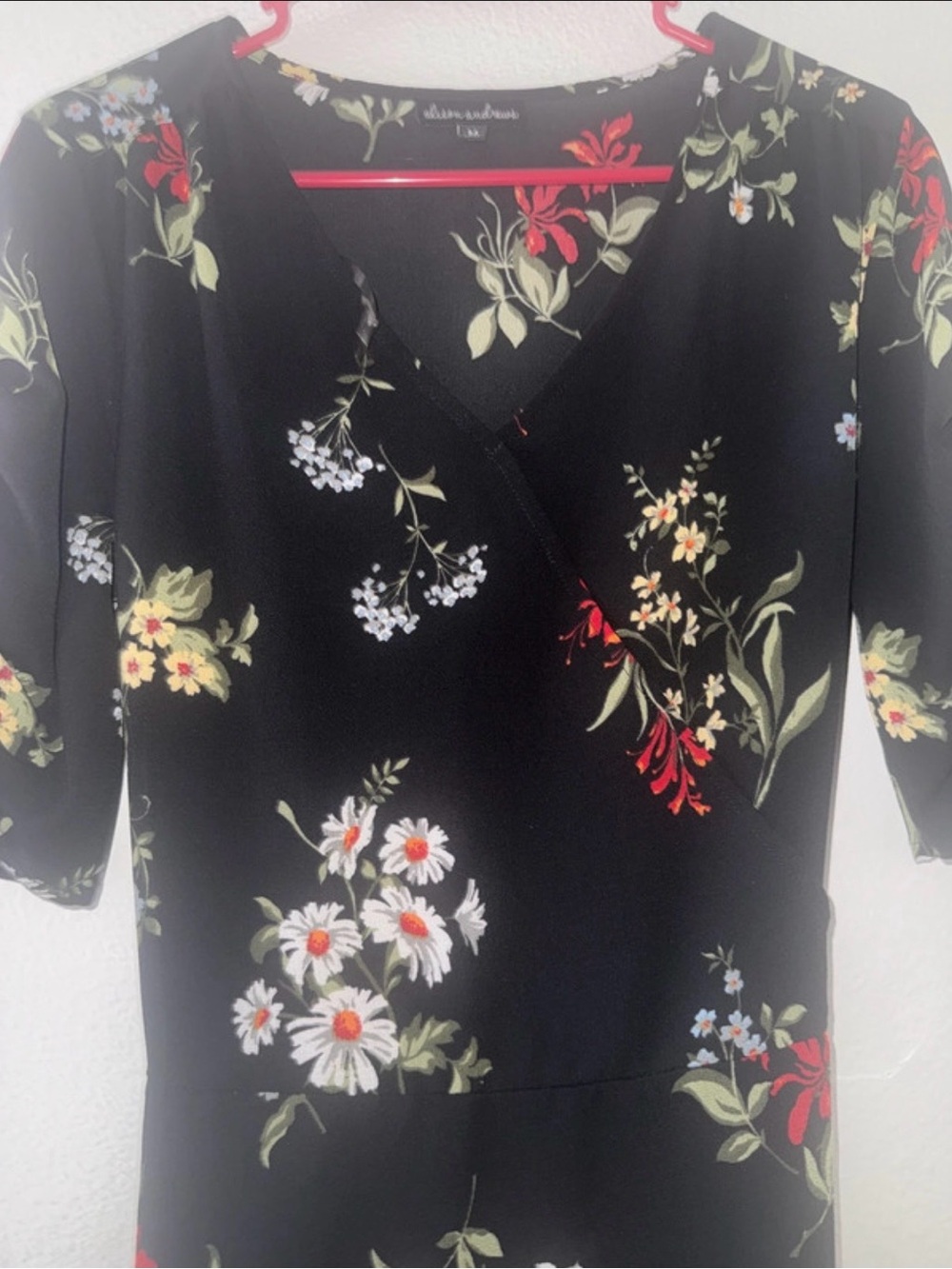 Black Floral V-Neck Women's Top